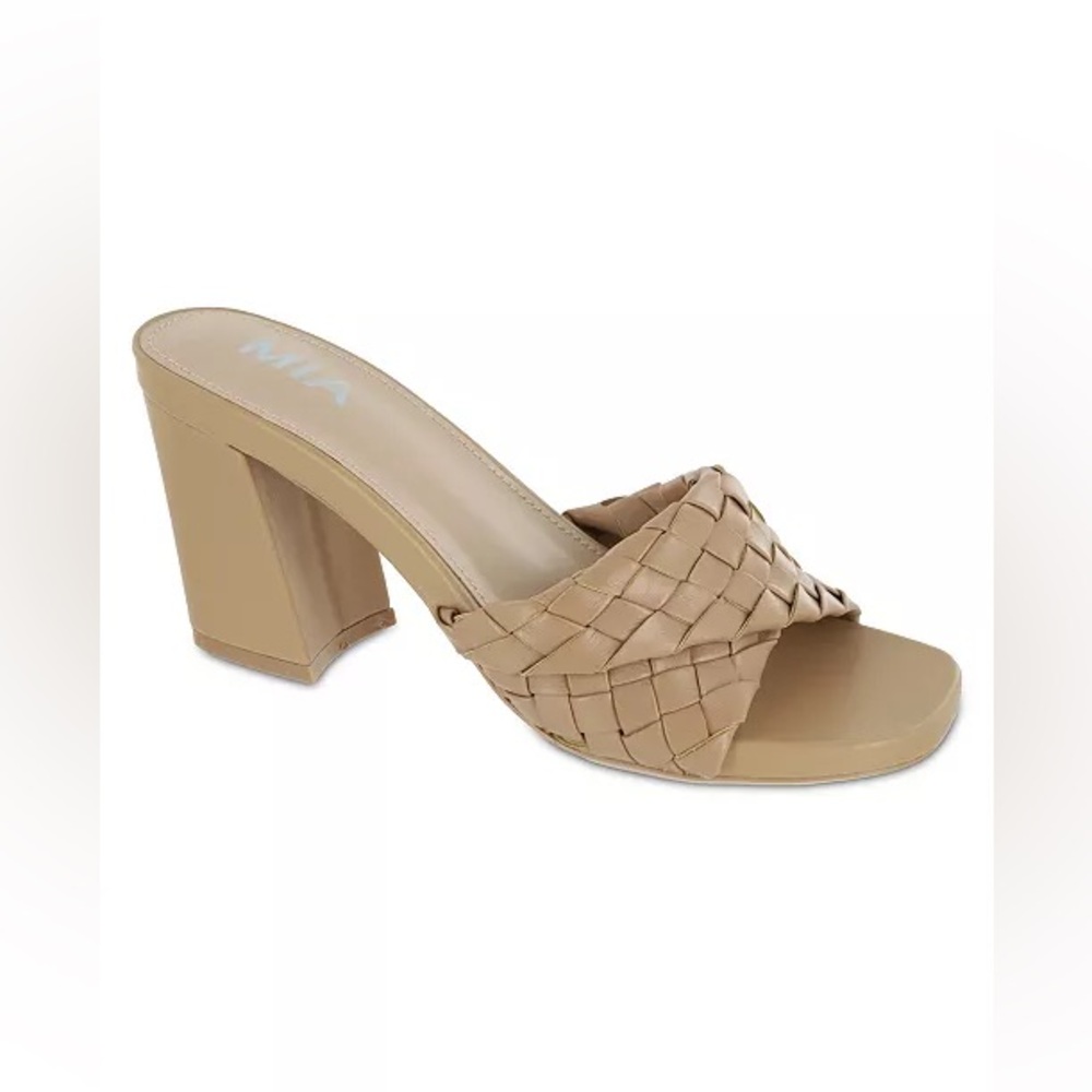 Mia Women's Minna Square Toe Sandals Block‎ Heel Neutral Nude Size 8.5 Mules